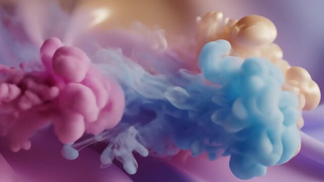 Soft Abstract Swirling Smoke Clouds of Blue and Peach Against a Lilac Fabric Background