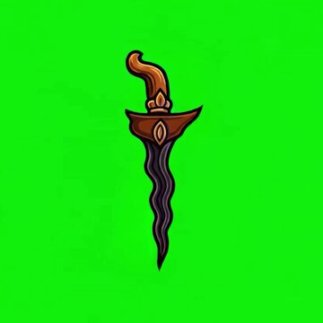 Mystical ancient wavy blade weapon animated mascot vector graphic greenscreen