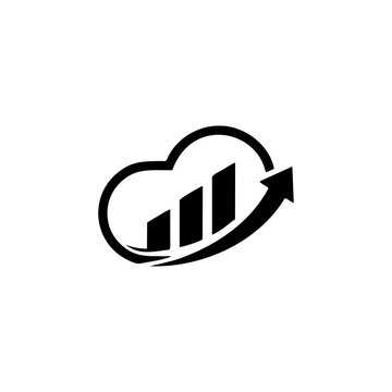 Minimalist cloud computing logo design with rising growth bar chart and arrow.