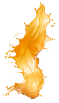 Caramel sauce, Liquid syrup splash, sugar candy caramel or melted toffee, 3d illustration.