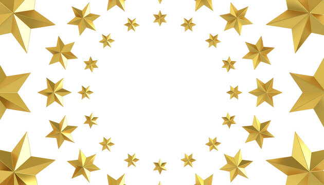 Abstract circular frame composed of shimmering golden metallic stars.