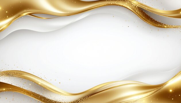 Elegant Abstract Golden Waves Background with Glittering Particles.