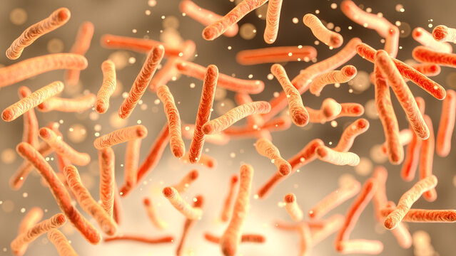 3D rendering of Mycobacterium tuberculosis, bacteria healthcare and research concept.