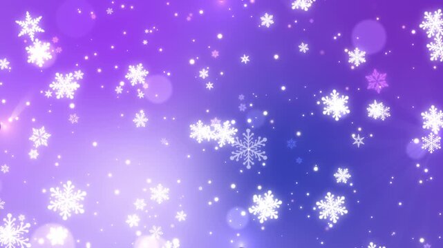 雪の結晶と光の粒子が降る紫のシームレスループ動画素材