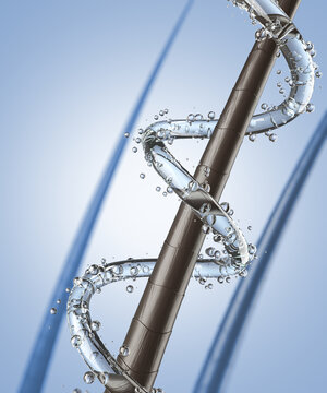 Nourish hair of shampoo or Oil Vitamin serum. Repair damaged hair concept, 3d rendering.