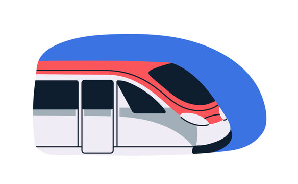 Modern high-speed passenger train. Express public transport. Intercity railway, railroad. Fast electric rail vehicle. Urban metro subway. Flat vector illustration isolated on white background