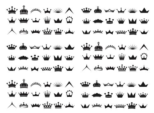 Crown Silhouettes Vector Set Royal Tiara Icons Kings Queens Imperial Badges Clipart