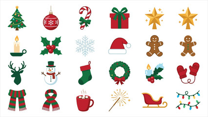 Fototapeta premium Festive Christmas and Winter Holiday Celebration Elements Vector Set Highlighting Seasonal Decor