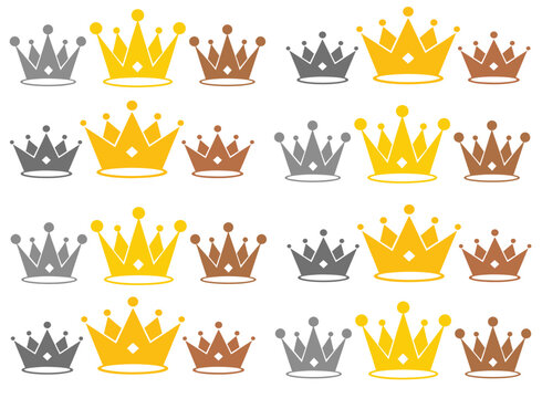 Gold Silver And Bronze Crown Vector Icons For Game Rankings