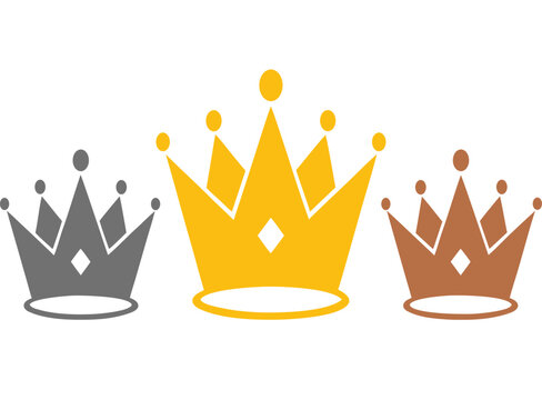 Gold Silver And Bronze Vector Crown Icons For Competition Rankings