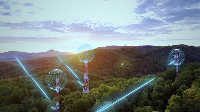 5G IoT network connecting telecom towers through intelligent wireless data links for smart connected infrastructure