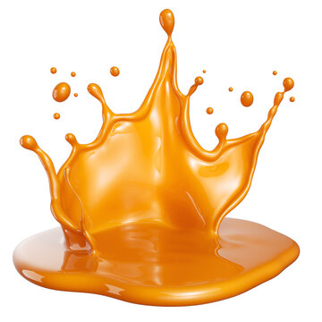 Caramel sauce, Liquid syrup splash, sugar candy caramel or melted toffee, 3d illustration.