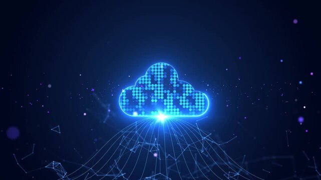 Cloud computing technology data transfer concept. Abstract Plexus Digital Geometrical Background 4k animation of an abstract technology background with moving lines and dots.