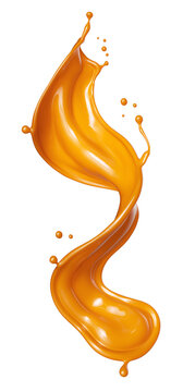 Caramel sauce, Liquid syrup splash, sugar candy caramel or melted toffee, 3d illustration.