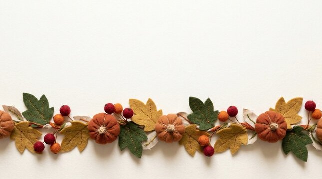 Garland Border with Autumn Elements, Featuring Leaves, Pumpkins