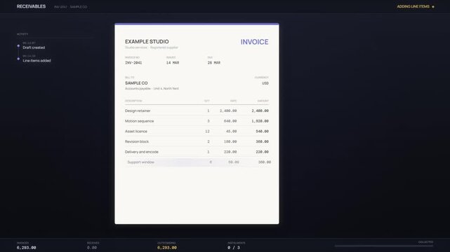 Accounts receivable dashboard tracking invoice balance falling to zero as payments arrive