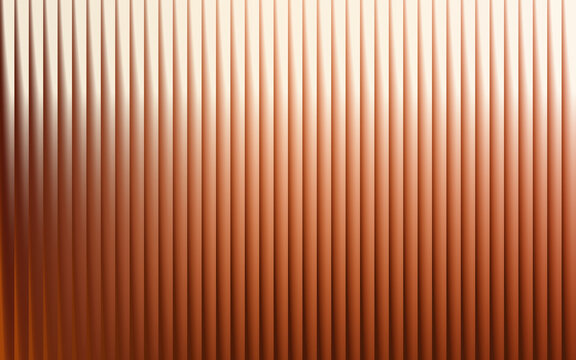 Abstract vertical fluted lines gradient background with terracotta copper tones and bright light for modern backdrop