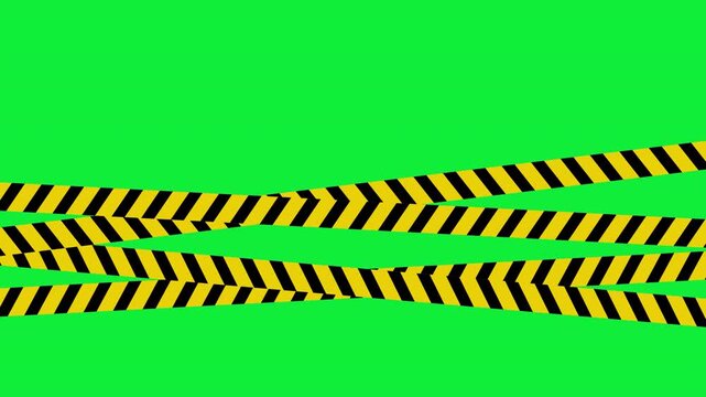 Bright yellow black caution tape stripes overlapping green background vibrant vivid contrast.