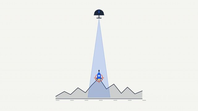 Glowing blue spotlight beam illuminating jagged mountain peak landscape suitable for backgrounds, presentations, web design, and digital art projects.