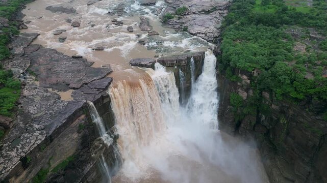 Aerial View of Purwa Waterfall on Tons River Rewa Madhya Pradesh India