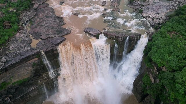 Aerial View of Purwa Waterfall on Tons River Rewa Madhya Pradesh India