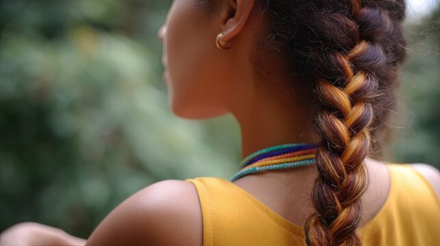 Brazilian terere style braid, woman in Brazil detail in braid hair with color 