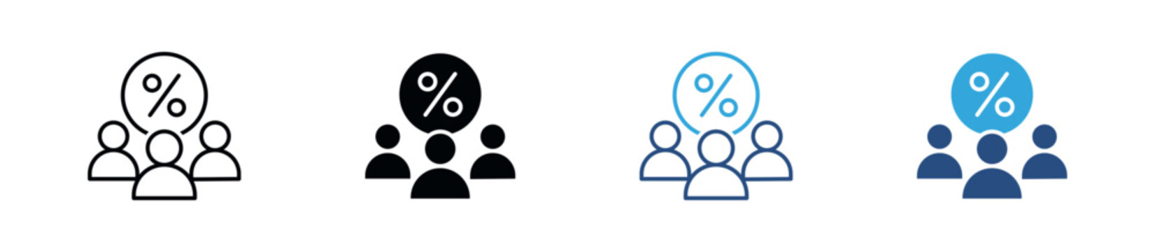Group Discount Icon Set, People, Percentage, Team Savings, Group Offer, Discount and Business Promotion Symbols. Vector Illustration.