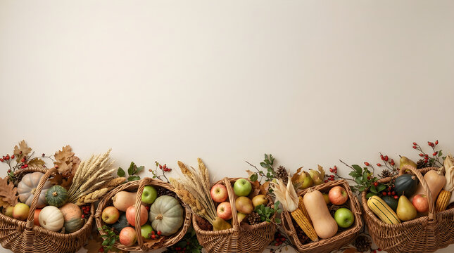 Thanksgiving Harvest Basket Border with Autumn Produce