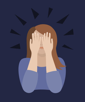 Stressed woman covering face with hands, anxiety and emotional overwhelm concept &ndash; flat vector illustration