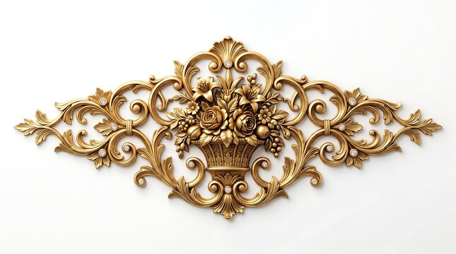Gold baroque architectural molding on white background