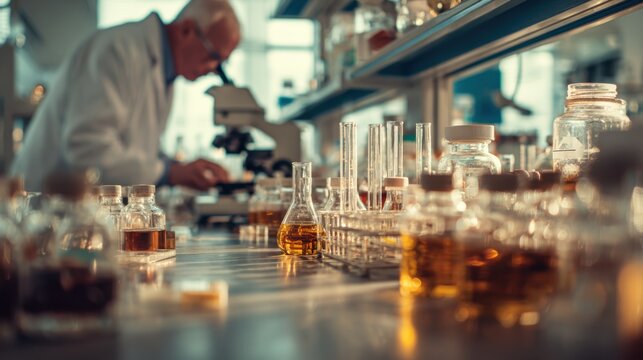 Scientist Conducting Chemical Titration in a Pharmaceutical Laboratory Setting