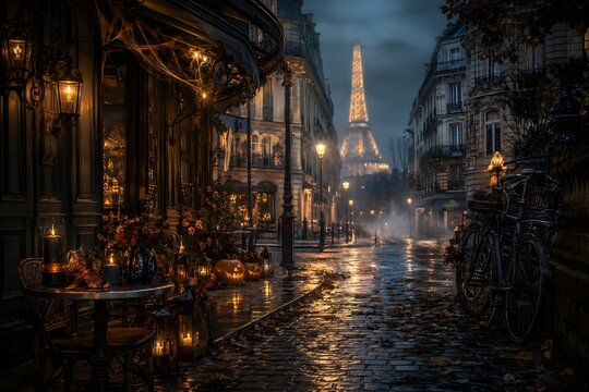 Misty Paris Caf&eacute; by Night