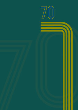 1970s sports background with copyspace. Vintage colored stripes and the number 70 on muted green background