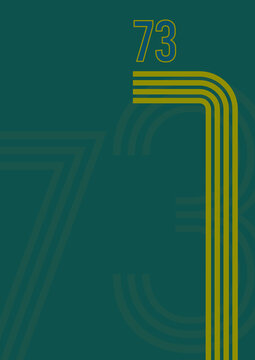 1970s sports background with copyspace. Vintage colored stripes and the number 73 on muted green background
