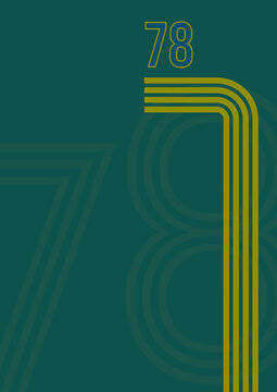 1970s sports background with copyspace. Vintage colored stripes and the number 78 on muted green background