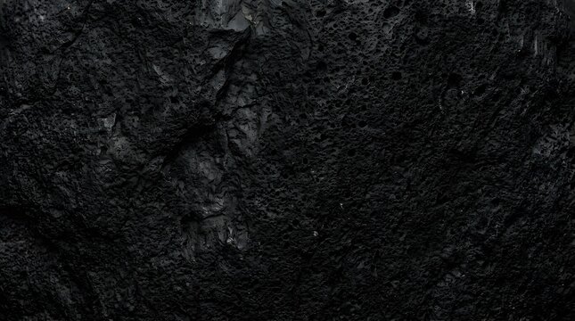 Close up of dark charred basalt stone texture and porous black volcanic rock surface background