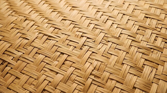 Close-up of Natural Handmade Split Bamboo Weave Texture and Interlaced Pattern