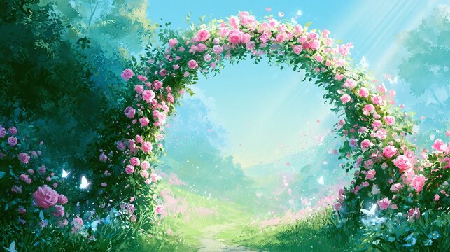 Clear blue sky. sunbeams. glowing butterflies. ethereal atmosphere. minimalist left-side space for text. crisp sharp focus