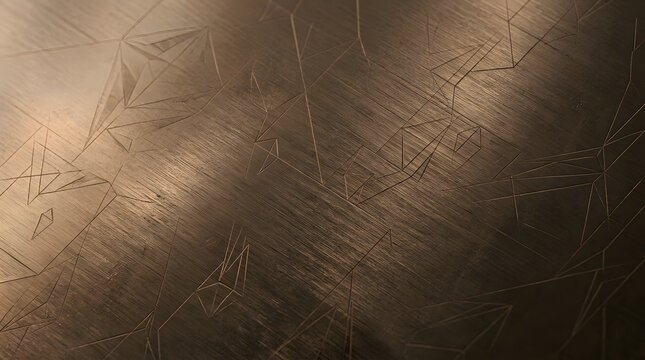 Abstract background of subtle geometric etchings on dark brushed metal texture
