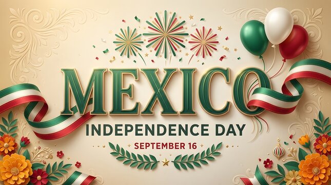 Floral ornament and fireworks celebrate mexico independence day in vector illustration
