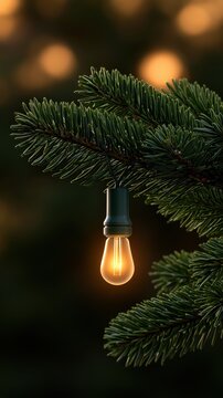 Festive Christmas Tree Decorated with String Lights and Ornaments