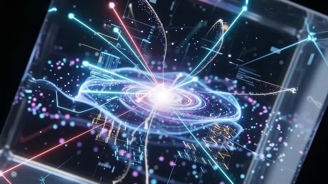 Futuristic Quantum Computing Network with Digital Energy Particles, Advanced Technology 3D Animation Video Footage