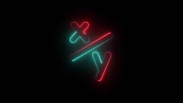 Neon division math symbol in red and blue light