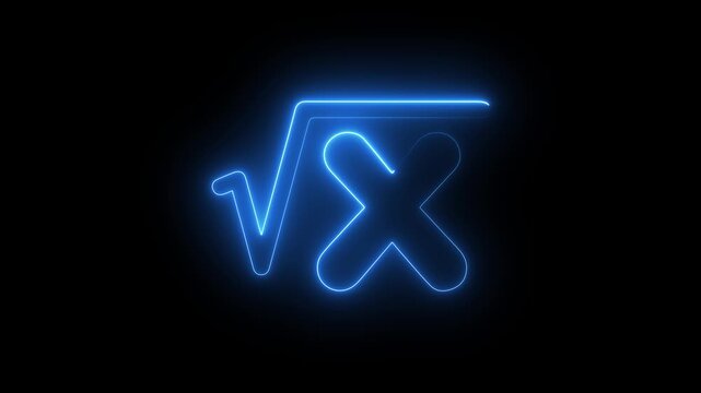 Glowing blue square root of x math symbol on black background