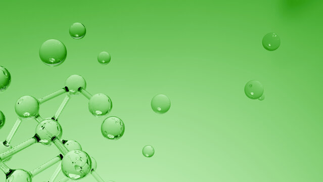 Green bubble molecule liquid droplet abstract science background with glossy sphere and soft gradient space