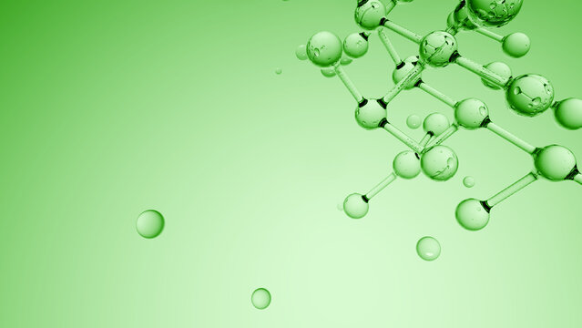Molecule, green, science, chemistry, abstract, network with bubble on soft gradient background for research concept