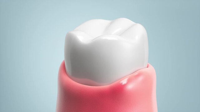 3D animation of red swollen gums being healed and restored by refreshing active bubbles. Concept for gingivitis treatment, oral care product, and healthy teeth.