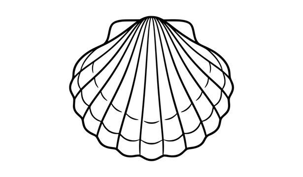 Closed clam shell outline illustration with natural ridges