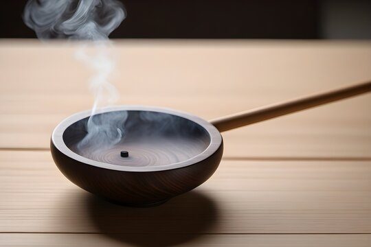 Japanese ceramic incense burner koro with rising smoke, minimalist zen still life