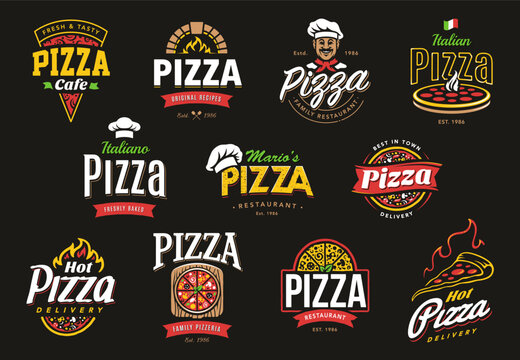 Pizza Vector Emblems And Logo Templates Isolated On Black